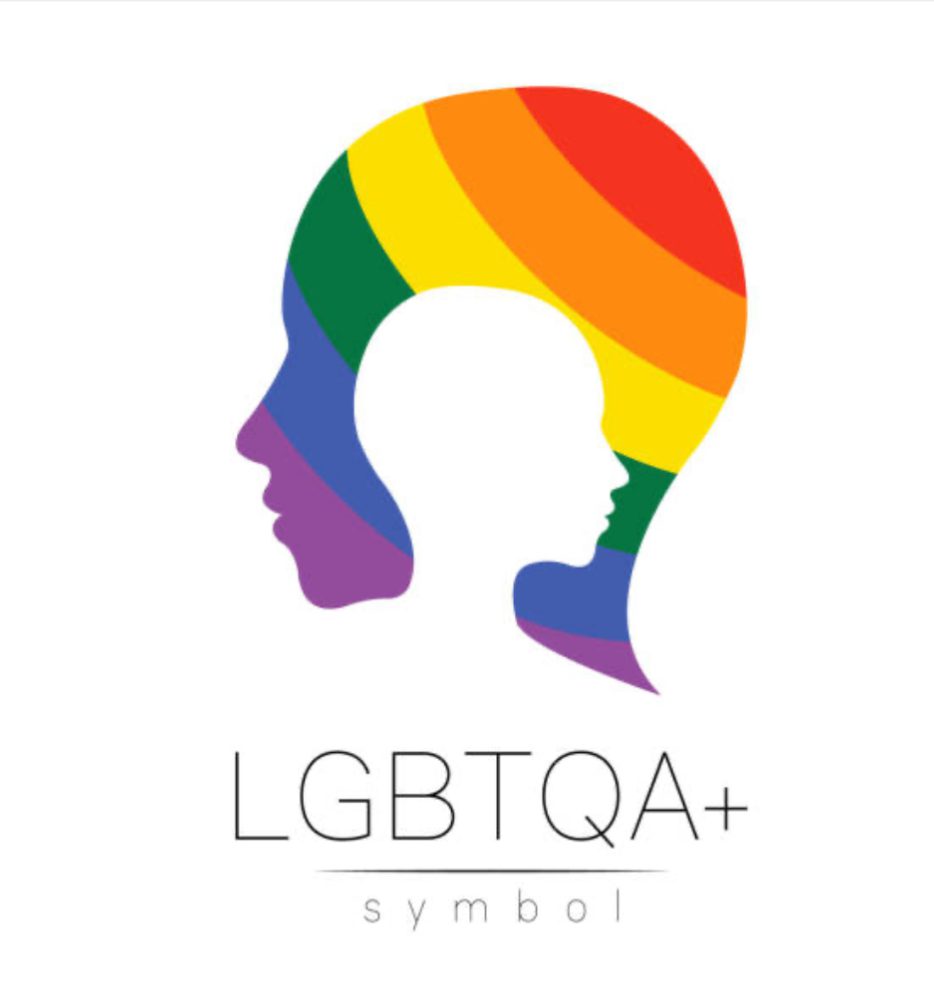 A rainbow colored head with the word lgbtqa written underneath it.